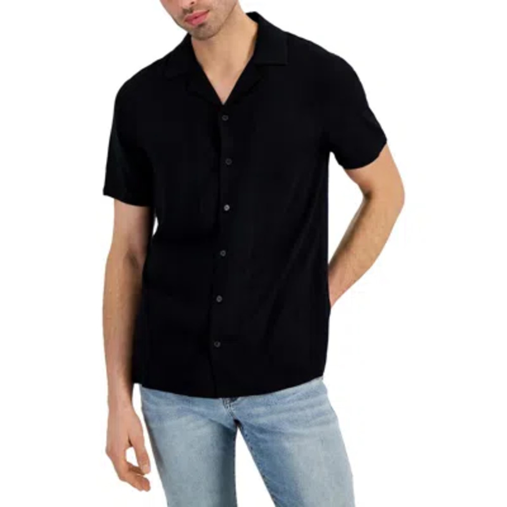 And Now What Mens Short Sleeve Black Button Down Collared Casual Camp Shirt XL
